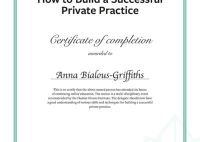 How to Build a Successful Private Practice - Certyfikat - Anna Bialous-Griffiths