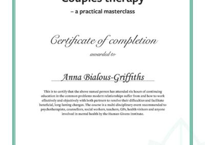 Couples therapy - Certyfikat - Anna Bialous-Griffiths