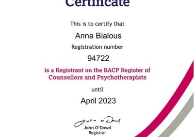BACP Certificate of Registration - Anna Bialous