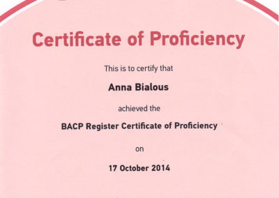 BACP Register Certificate of Proficiency