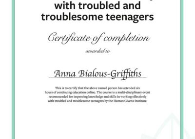 Troublesome teens - Certyfikat - Anna Bialous-Griffiths