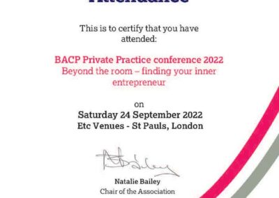 BACP Private Practice conference 2022 - Certyfikat - Anna Bialous-Griffiths